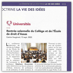 Vignette de l'article sur la rentrée solennelle du collège et de l'école de droit 32023 Vignette de l'article sur la rentrée solennelle du collège et de l'école de droit 32023