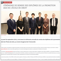 Vignette de la page de la cérémonie annuelle de remise des diplômes de la promotion 2023 de l’École de droit Vignette de la page de la cérémonie annuelle de remise des diplômes de la promotion 2023 de l’École de droit