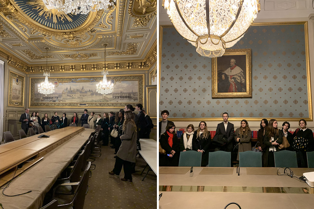 Photo des étudiants du Collège de droit 2023-2024 lors de la visite de l'ordre des avocats aux conseils