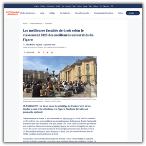 Vignette de l'article du figaro sur le classement des universités de droit Vignette de l'article du figaro sur le classement des universités de droit
