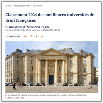 Visuel de l'article du figaro sur les classements des meilleures universités de droit françaises